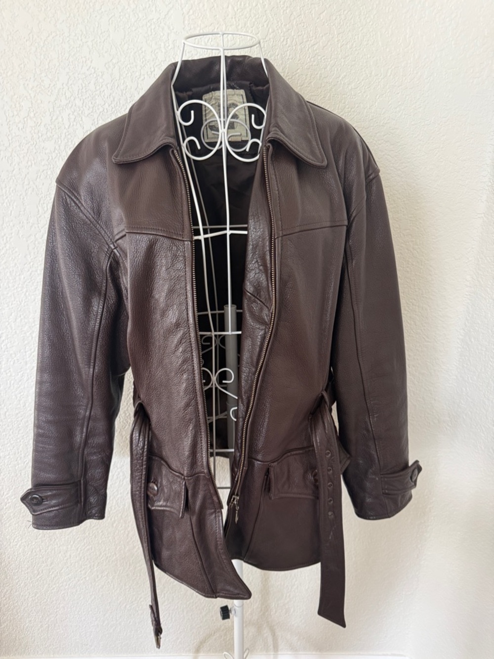 Women's Dark Brown Leather Belted Jacket